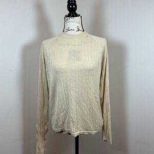 J. Ferrar Ribbed Crew Neck Long Sleeve Sweater Cream Medium